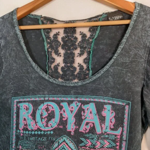 Vintage Y2K Buckle Daytrip Shirt Large Fleur Dis Lis Long Sleeve Lace Studded - Picture 15 of 16